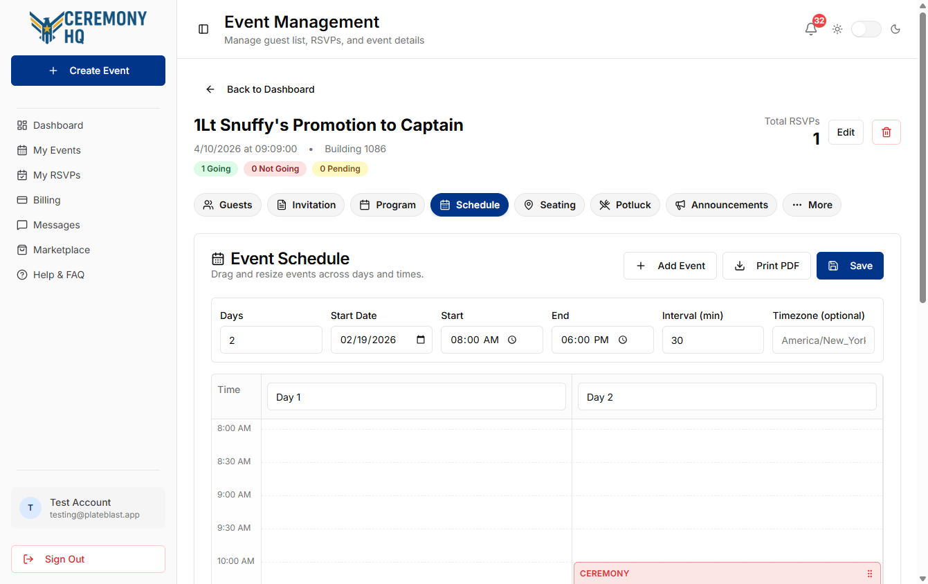 Event Schedule step 2